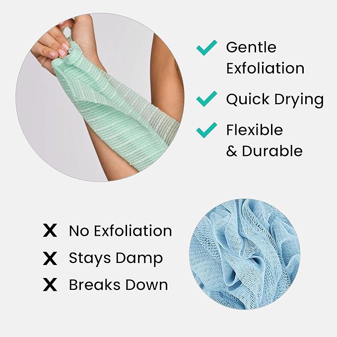 Dermasuri - Japanese Exfoliating Washcloth - Exfoliating Body Scrubber and Back Scrub, Exfoliating Shower Towel, Loofah Exfoliation, Removes Dry & Dead Skin, Wash Cloths for Showering