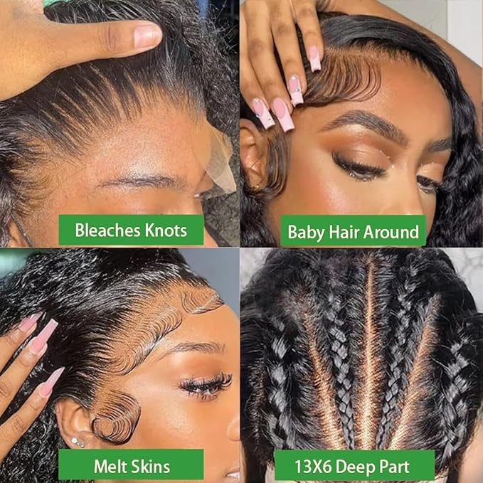 26 Inch 200 Density Deep Wave Lace Front Wigs Human Hair 13x6 HD Lace Front Deep Curly Wigs Pre Plucked Curly Human Hair Wig Wet and Wavy Water Wave Glueless Frontal Wigs Natura Black Deep Wave Wig