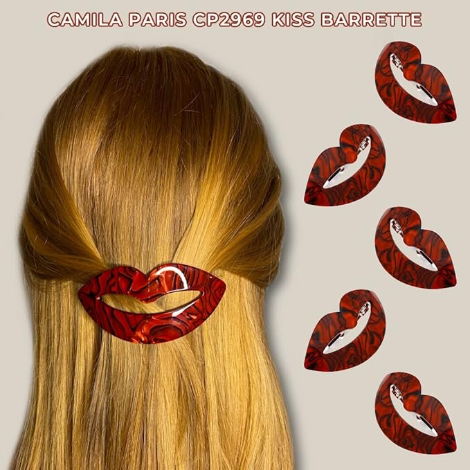 Camila Paris CP2970 French Hair Barrette Clip for Girls, Handmade Kiss Red, Strong Hold Grip Hair Clips for Women, No Slip Automatic Closure, Durable Styling Girls Hair Accessories, Made in France