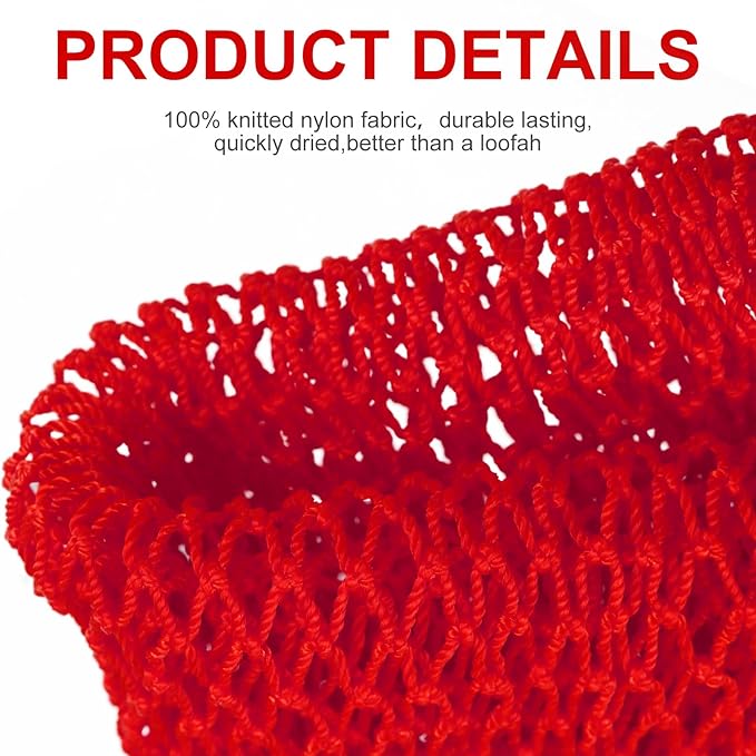 Geiserailie African Net Sponge Long Bathing Net Shower Body Scrubber Back Scrubber Skin Smoother Bathing Sponge for Daily Use or Stocking Stuffer(Red)