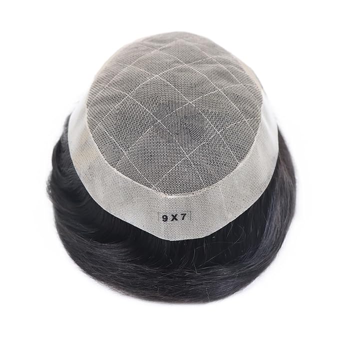 6x8 7x9 Hair Men’s Toupee Mono Lace PU Hairpiece Replacement Capillary Prosthesis System 100% Human Hair Breathable Durable Males Wig Natural Black (OCT, 6X9)
