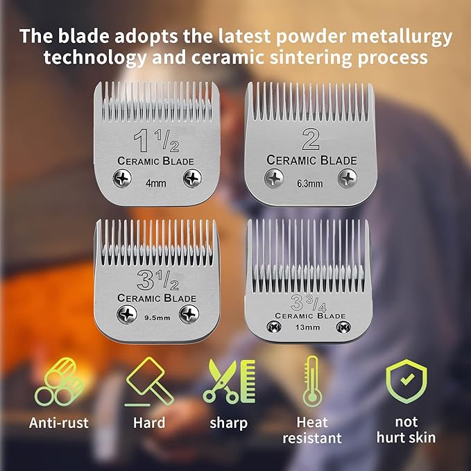4 Packs Professional Detachable Replacement Ceramic Blades Set,Cut Length 4mm to 13mm,Compatible with Andis AGC,BDC,BGC,MBG Series/Oster Classic 76/Star-Teq/Power-Teq/A5 Clipper