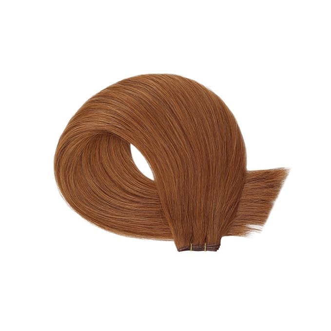 Fshine Genius Weft Human Hair Extensions Copper Genius Weft Auburn Sew in Extensions Real Human Bundle Remy 20 Inch 60g