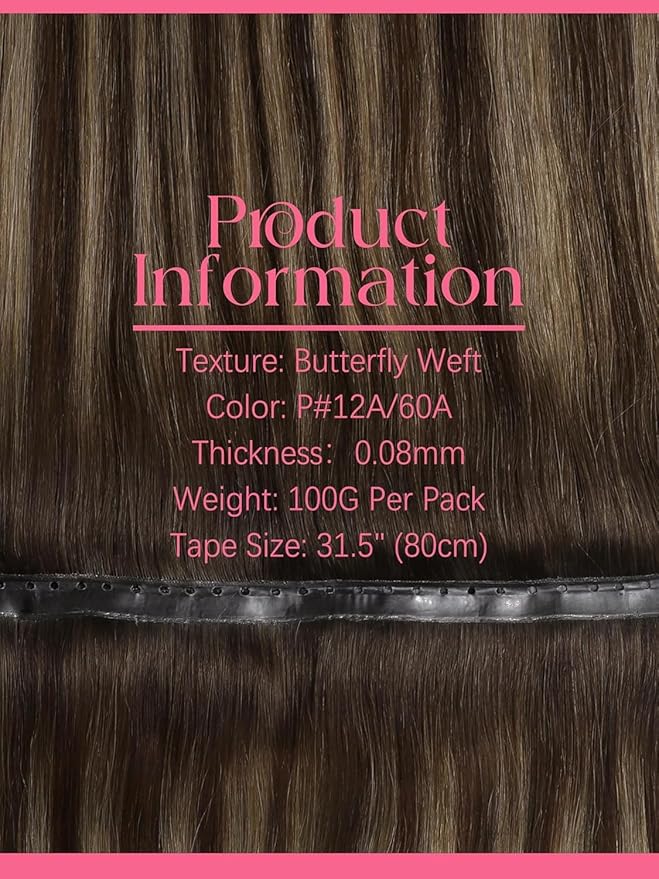 Lacer Butterfly Invisible Weft Human Hair Extensions 14 Inch Micro Beaded Double Wefts Hair Extensions Chestnut Brown Mixed Dark Brown With Dark Brown Roots Handmade Twin Tabs Weft Width 31.5" 100G