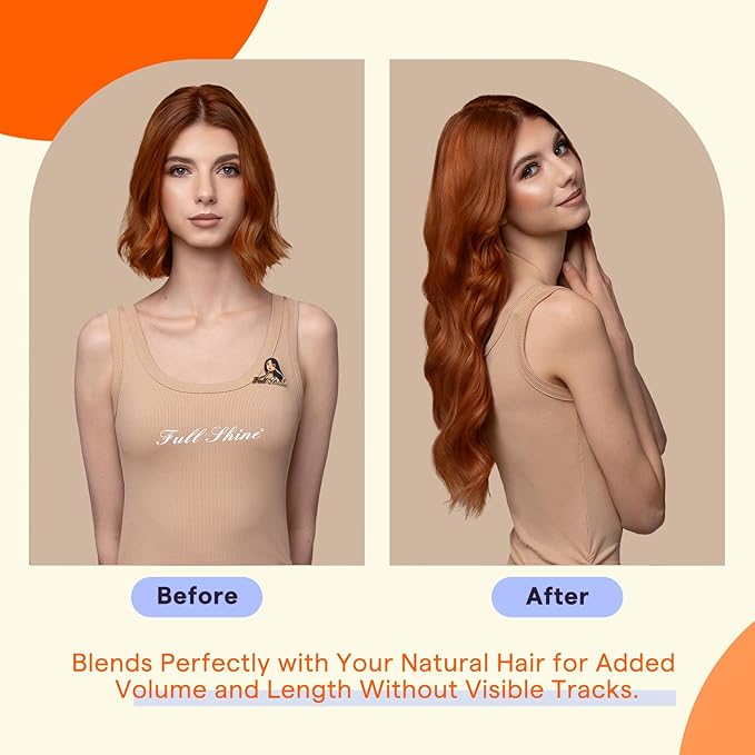 Full Shine Tape in Extensions Real Human Hair 20PCS Color 330 Orange Highlight 800 Blonde Seamless Tape in Hair Extensions Human Hair 50grams Tape ins Human Hair Extensions 22 Inch Add Length