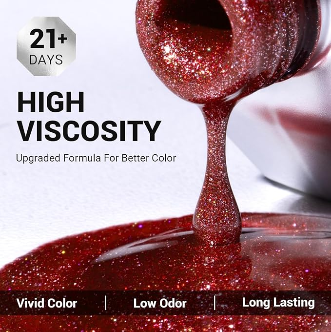 MelodySusie Christmas Red Glitter Gel Nail Polish,0.5fl oz Soak Off UV LED Sparkle Shiny Red Reflective Gel Polish Gift for Women Nail Art Manicure Salon DIY Nail Design Decoration at Home-z021