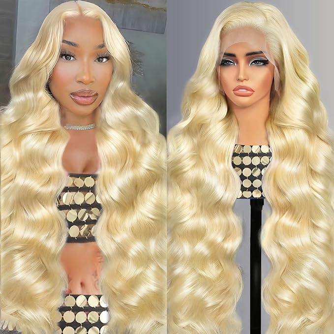 613 13x6 Lace Front Wig Human Hair 26 Inch Blonde Wig Human Hair 210% Density Body Wave HD Transparent Lace Front Wigs Pre Plucked Blonde HD Lace Frontal Wig 13x6 613 Lace Front Wig for Women