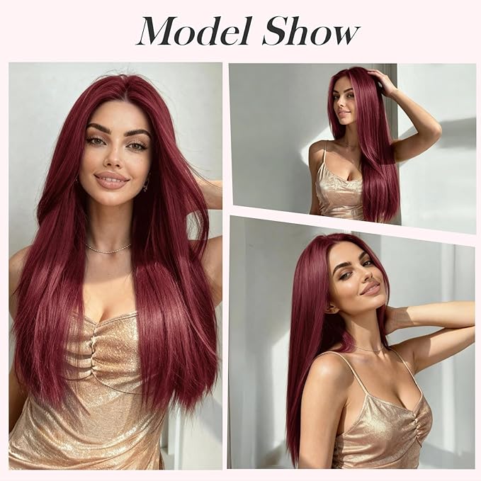 Burgundy Clip in Extensions 18 Inch Long Invisible Thick Synthetic Fake Extension Straight Clips on Hair Pieces 5PCS Soft And Not Easily Knotted Hairpieces for Women Weddings Daily Use 6.5 Oz