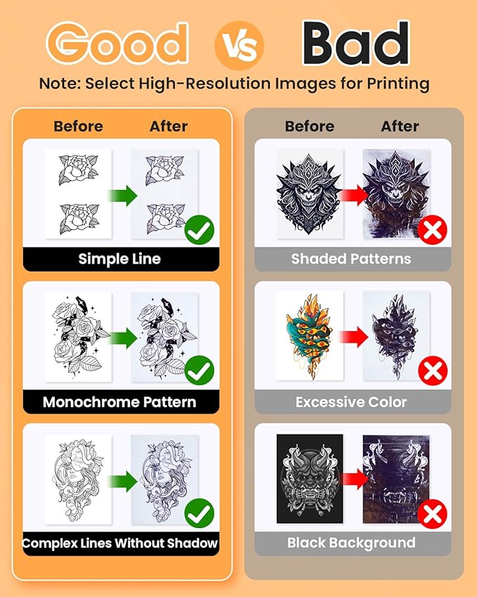 Phomemo Tattoo Stencil Printer, M08F Wireless Thermal Tattoo Printer with 10pcs Transfer Paper, Compatible with Phone/Tablet/PC, Tattoo Supplies for Tattoo Artists & Beginners, White & Orange
