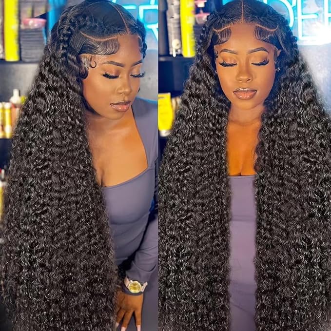 13x6 Deep Wave Lace Front Wigs Human Hair 200 Density 13x6 HD Transparent Deep Curly Lace Frontal Glueless Wigs Human Hair Lace Front Wigs Pre Plucked with Baby Hair Natural Color 24 Inch
