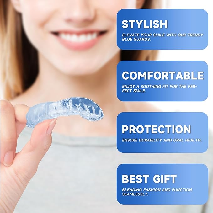 4 Pack Blue Mouth Guards for Women and Teens, Medium Size, Moldable Night Guards for Teeth Grinding and Clenching, Comfortable Bite Guards, Stylish Custom Dental Guards for Protection