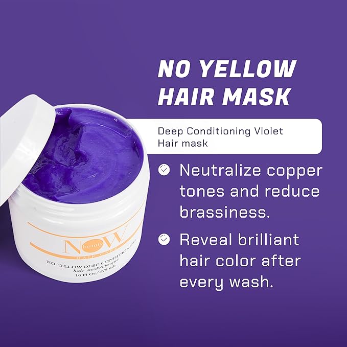 NOW BEAUTY Deep Conditioning Purple Mask - For Dry, Damaged & Blonde Hair - Regenerating, Vegan, Color Safe, Sulfate-Free - For All Genders - 16 oz