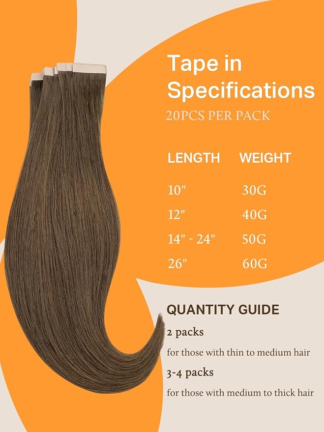 DOORES Tape in Hair Extensions - Light Ash Brown, 12 Inch, 40g, 20pcs - Remy Human Hair, Straight, Seamless Skin Weft