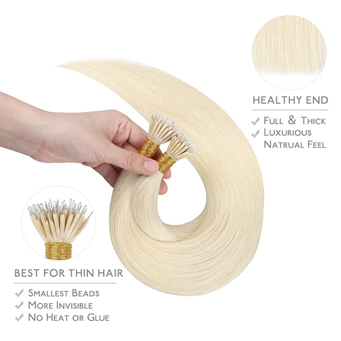 WENNALIFE Nano Bead Hair Extensions Human Hair, 50g 50s 22 Inch Platinum BlondeReal Human Hair Extensions for Women Invisible Nano Ring Hair Extensions Remy Human Hair Extensiones De Cabello Humano