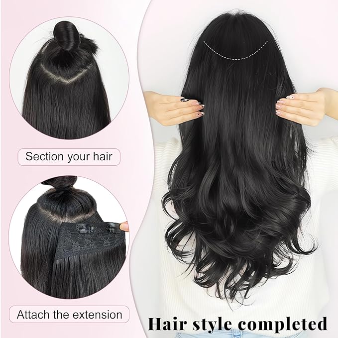 ALXNAN Long Wavy Hair Extensions for Women, Clip in Hair Extensions Clip Ins Soft Full Head Synthetic Hairpieces 20 Inch Chocolate Brown with Dark Brown