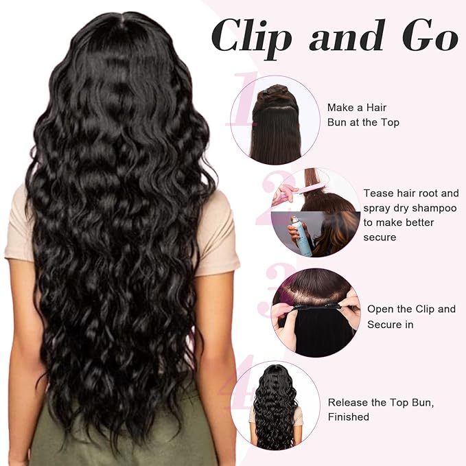 REECHO 20" 1-pack 3/4 Full Head Curly Wave Clips in on Synthetic Hair Extensions HE008 Hair pieces for Women 5 Clips 4.5 Oz Per Piece - Chocolate Brown with Blonde Highlights