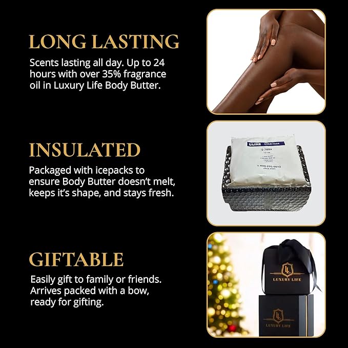 LUXURY LIFE BUTTER - Irresistibly Scented Body Butter with Hyaluronic Acid for Ultimate Moisture. Hydrates for a Non-Greasy Glamorous Glow (Presidential, Intimate Dessert, Tobacco Vanilla 5 oz)
