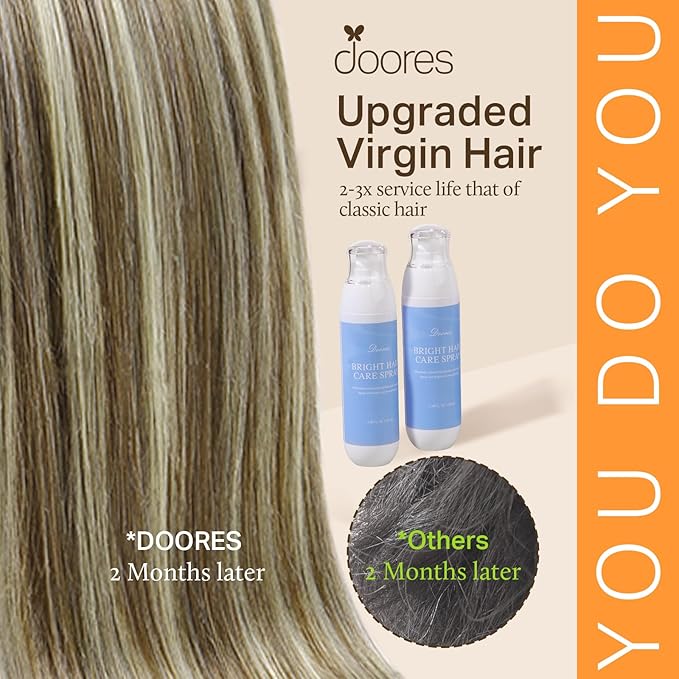 DOORES Seamless Clip in Human Hair Extensions, Light Brown Highlighted Medium Blonde 20 Inch 7pcs 110g, Clip in Straight Remy Invisi Edge Hair Extensions
