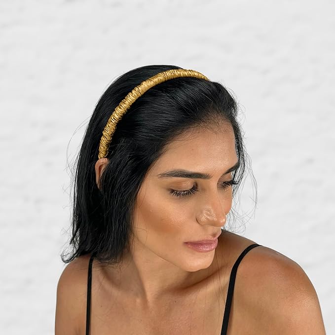 Mulberry Park Silks 100% Pure Silk - 19 Momme Skinny Scrunched Headband, 1 Pack - Prevents Frizz, Reduces Breakage, Gentle On All Hair Types, Hair Accessories - Skinny Scrunched Headband - Gold