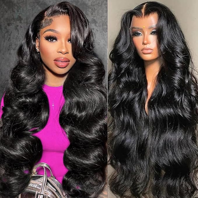 IUPin 13x4 Body Wave Lace Front Wigs Human Hair 250% Density HD Transparent Frontal Wigs for Women Human Hair Wig Glueless Pre Plucked with Baby Hair 26 Inch Full and Thick 12A Brazilian Hair