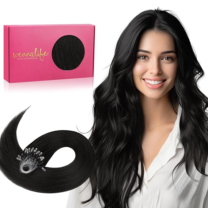 WENNALIFE Microlink Hair Extensions Human Hair, 50g 50s 18 Inch Natural Black Remy Hair Microbead Micro Link Microloop Microring Invisible Straight Natural Fusion Installation