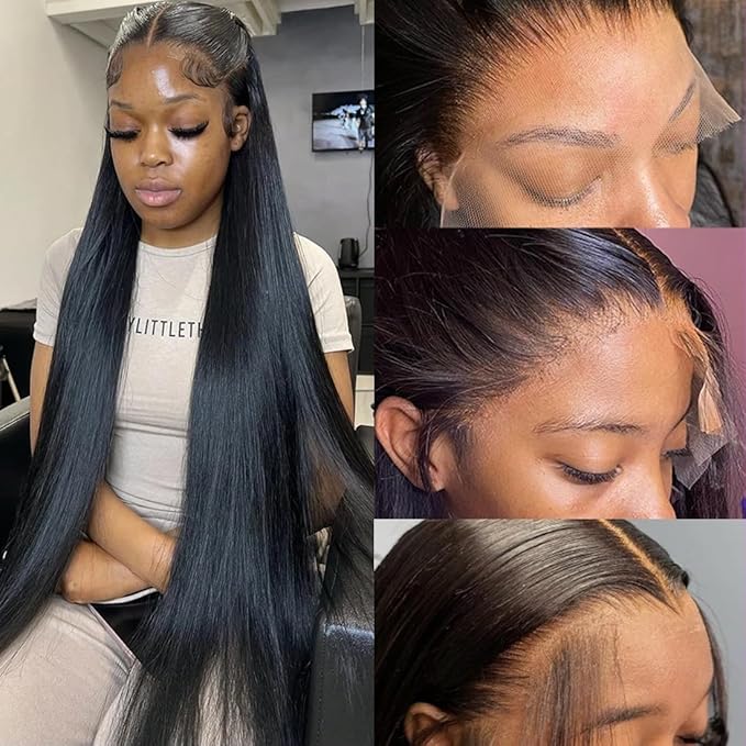 200% Density 13x6 HD Lace Front Wigs Human Hair Pre Plucked Straight Human Hair Wigs for Women Glueless Lace Frontal Wigs with Baby Hair 24 Inch