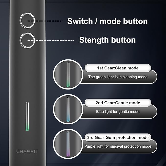 Electric Toothbrush Wave Oscillation & Vibration Sonic Tooth Brush for Adults BASS-Brushing Technique Travel Rechargeable Toothbrushes 4 Soft Bristle Replace Heads IPX7 Gifts for Men Women Black