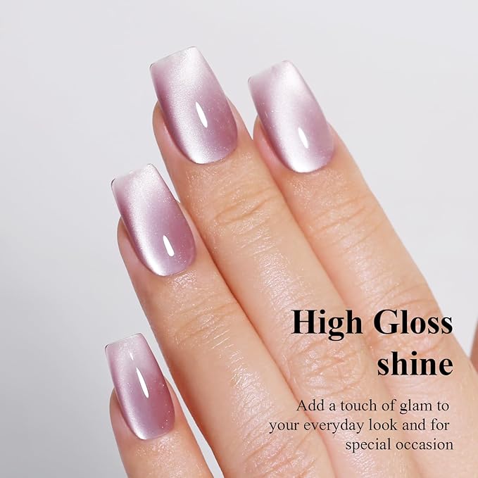 Imtiti Glass Pink Cat Eye Gel Nail Polish with Magnet, Holographic Glitter Shimmer Magnetic UV Gel Polish for Nail Art Soak off UV Led