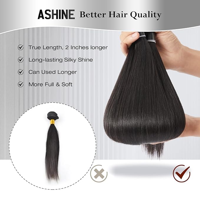 ASHINE Human Hair Bundle Body Wave Straight, Unprocessed Cambodian Raw Hair Bundles for Women Natural Black 20 Inch, Keep Soft and Silky After Multiple Washes
