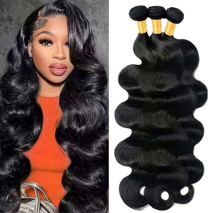 Human Hair Bundles 16 16 16 Inch Body Wave Bundles Human Hair 100% Unprocessed Brazilian Virgin Body Wave Human Hair Extensions Real Human Hair Double Weft Extension for Women Natural Black