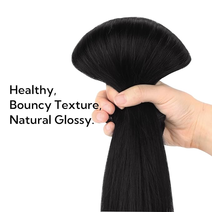 HOTBANANA Clip in Hair Extensions Real Human Hair, 5Pcs 60g 14 Inch Jet Black Straight Remy Clip in Extensions