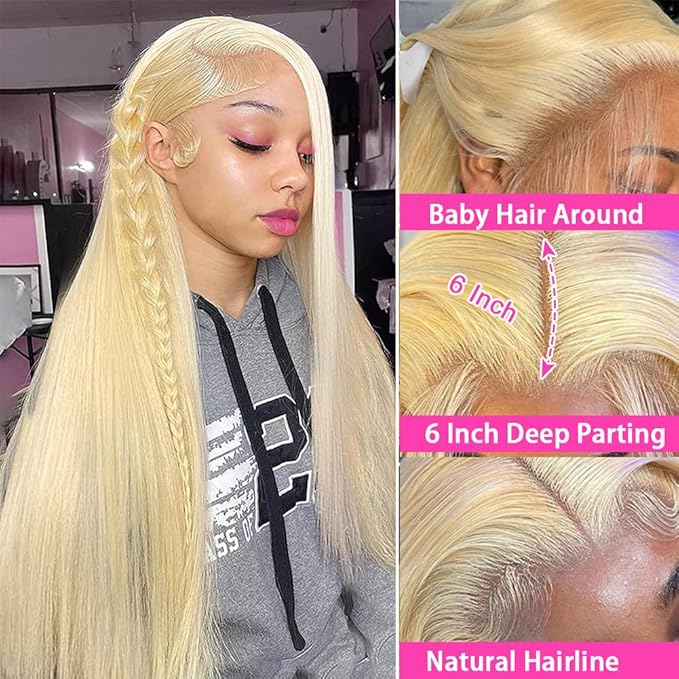 Tuneful 613 13x6 Lace Front Wig Human Hair HD Blonde Lace Front Wigs Human Hair Pre Plucked 24 Inch Straight 13x6 613 HD Lace Frontal Wig Natural Hairline