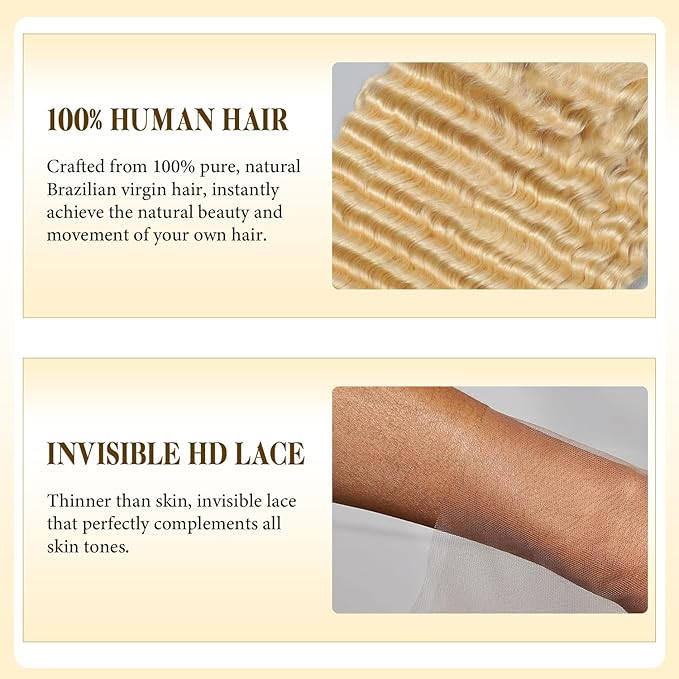 613 Lace Front Wig Human Hair 13x6 Transparent Lace Deep Wave 180 Density Free Part Blonde HD Lace Frontal Wig for Women 28 Inch (13x6 613 Deep Wave Wig, 42 Inch)