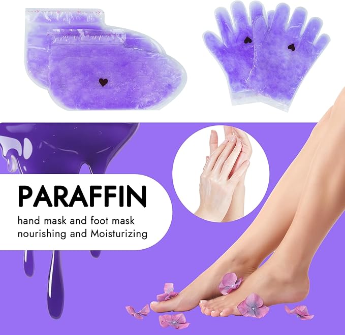 Paraffin Hand Mask & Paraffin Foot Mask, 1Pair Each, Moisturizing Gloves Soften Your Hands and feet in 10-Minute Hydration Softening (Purple)