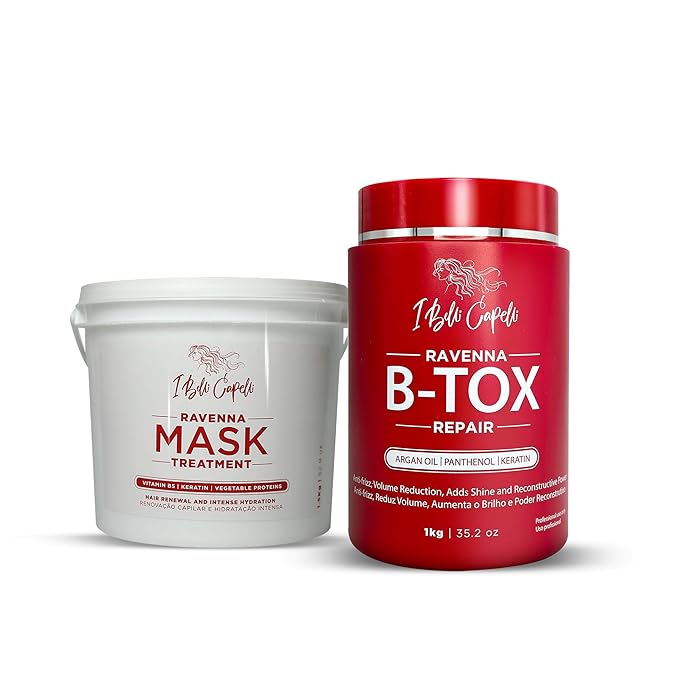 I Belli Capelli Ravenna B-tox Repair Kit - Hair B-tox Treatment Formaldehyde-Free + Hair Mask for Damaged Hair - Straightening, Intense Shine & Moisture for All Hair Types (2-Pack)