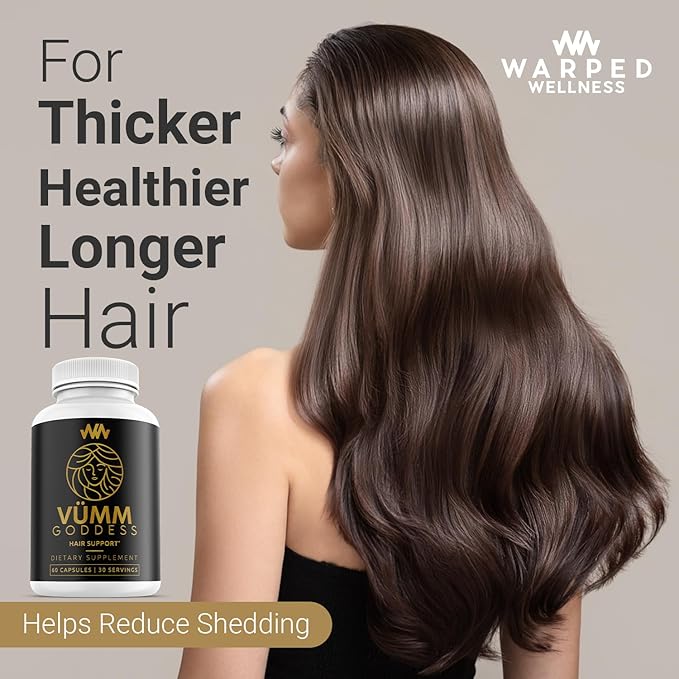 Womens Hair Growth Supplement | Thicker Fuller Hair Support for Thinning Hair and Hair Loss Vitamins | Warped Wellness Vümm Goddess