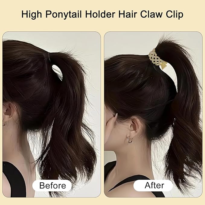 3Pcs Ponytail Holder Hair Clips, Rhinestone Metal Hair Clips High Ponytail Cuff Small Star Hair Claw Clip, Gold Hair Accessories for Women & Girls