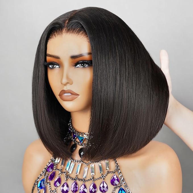 12inch 6x6 Bob Wig Human Hair 210% Density Wear and Go Glueless Wig 12A Straight Bob Wigs Human Hair Pre Cut Lace Bleached Knots Human Hair Wigs For Women