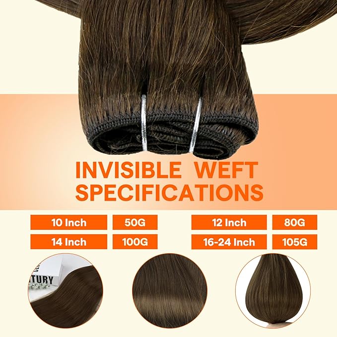 Full Shine 24 Inch Weft Hair Extensions Human Hair Invisible Weft Extensions Soft Silky Hair Double Weft Remy Hair For Women 105G Sew In Extensions