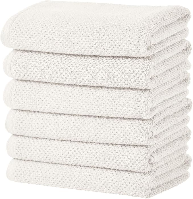 Great Bay Home 100% Cotton 6 Pack 26x16 Hand Towel Set - Absorbent, Quick-Drying, Durable Towels for Bathroom Decor - Low-Twist, Two-Ply Fibers (Ivory)