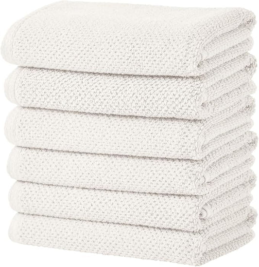 Great Bay Home 100% Cotton 6 Pack 26x16 Hand Towel Set - Absorbent, Quick-Drying, Durable Towels for Bathroom Decor - Low-Twist, Two-Ply Fibers (Ivory)