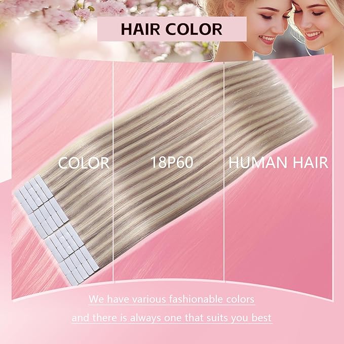3rd-Generation Invisible Tape in Hair Extensions Real Human Hair #18p613 Ash Blonde with Bleach Blonde 20pcs 45g 20inch Injection Hand-Tied Edge Tape ins Extensions（#18p613-20inch）