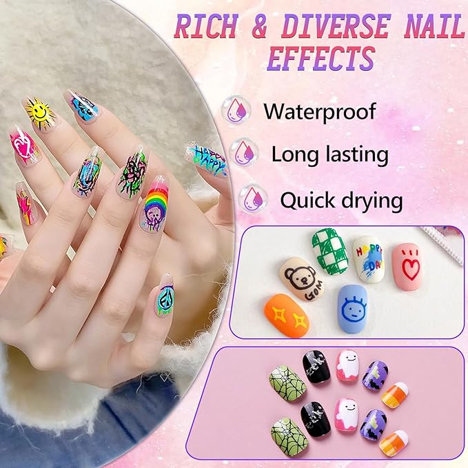 12 Colors Nail Art Pens Set,Fine Tips 3d Nail Art Pens 3d Quick-Dry 0.5mm Nail Polish Pens,Diy Nail Art Marker Graffiti Dotting Pen For Nails Art Design Manicure Nail Diy Decoration