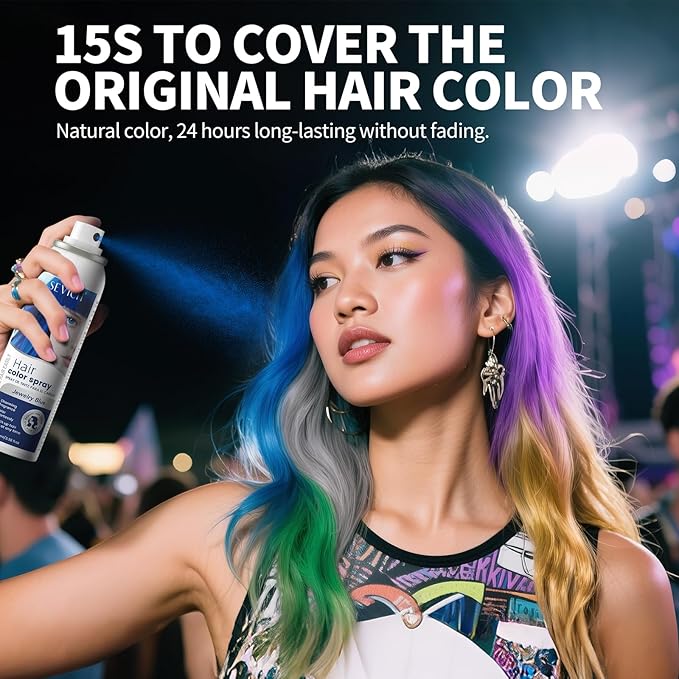 SEVICH Temporary Hair Color Spray Blue, Instant Hair Color Application, Hair Dye for Men & Women, Natural Looking,Quick Drying, Non-Sticky, Long-Lasting No Fading, 100mL