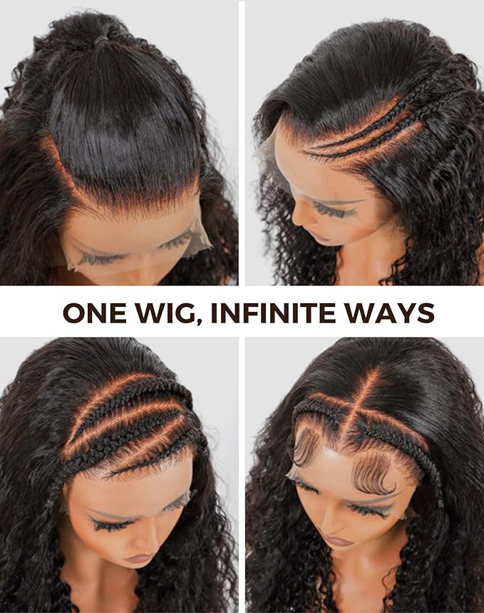 28 Inch Deep Wave Lace Front Wigs Human Hair, 13x6 HD Wet and Wavy Lace Front Wigs, Curly Human Hair Wig, 180 Density Deep Wave Wig, Pre Plucked & Glueless, Natural Color