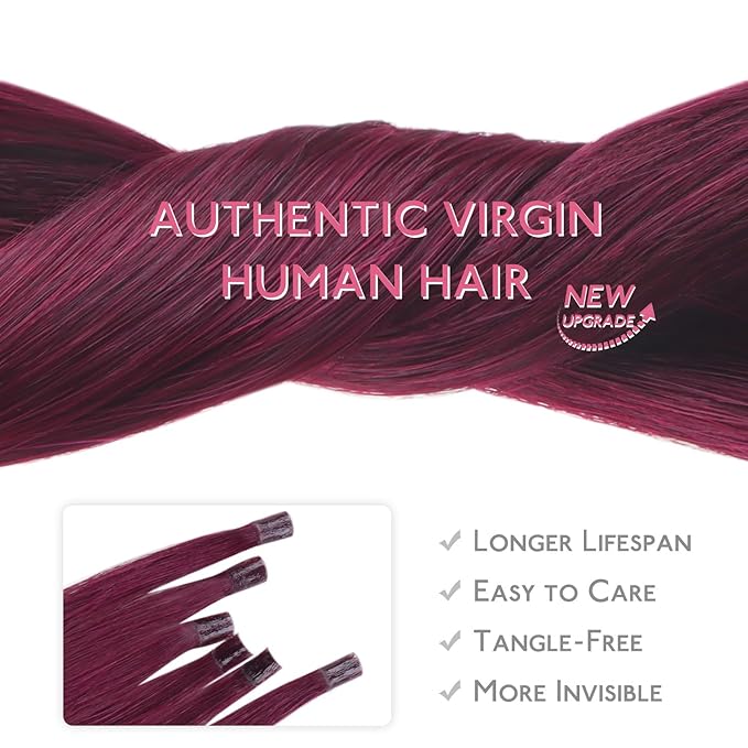 WENNALIFE U Tip Human Hair Extensions - 50g 50s 14 Inch Light Burgundy Remy K Tip - Invisible Straight Keratin Real Human Hair