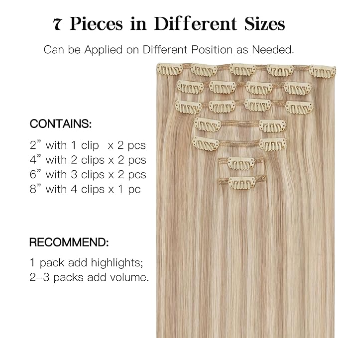 HOTBANANA Human Hair Clip in Hair Extensions, Icy Blonde Highlighted Platinum Blonde Hair Extensions 120g Real Human Hair Straight Remy Hair Clip Ins 20 Inch 7pcs