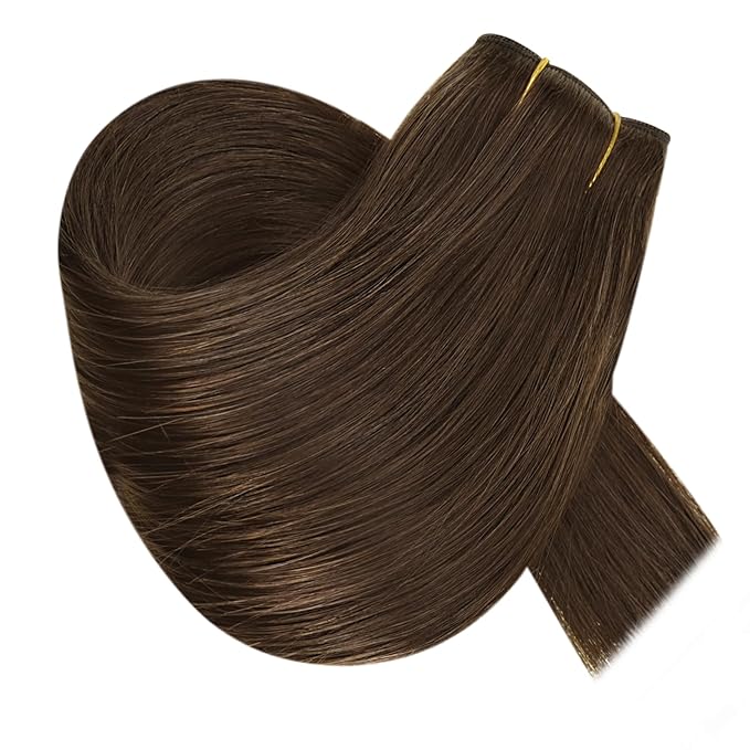 RUNATURE Wire Hair Extensions Real Human Hair Brown, Invisible Wire Hair Extensions 16 Inch, Remy Straight Hair for Party, Natural Looks, Can be Styled #4