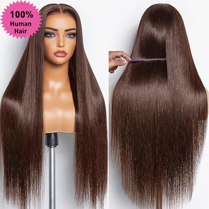 28 Inch Chocolate Brown Lace Front Wig Human Hair 13x6 HD Lace Front Wigs Human Hair Pre Plucked Straight Brown Wig Human Hair Wigs for Women Natural Hairline