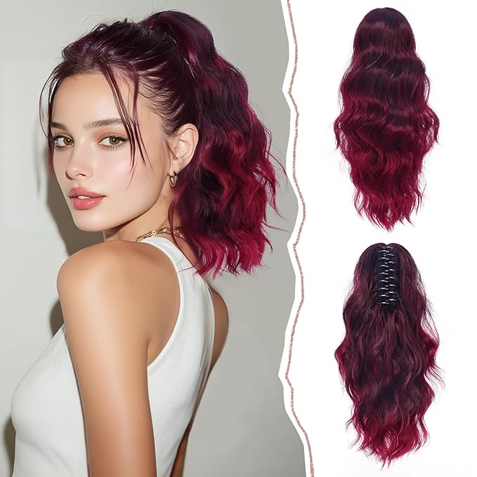 SOFEIYAN 14" Ponytail Extension, Short Wavy Claw Clip in Ponytail Hair Extension Synthetic Hairpieces Ash Brown & Bleach Blonde Layered Natural Fluffy Curly Drawstring Ponytail Hair Piece for Women